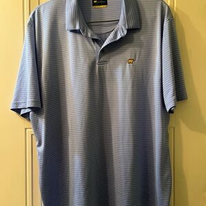 Men's Light Blue Striped Polo Shirt with Small Logo